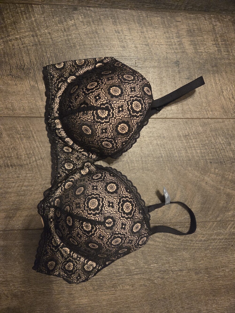 Black Lace T-shirt Bra with Nude Lining - Women Intimates